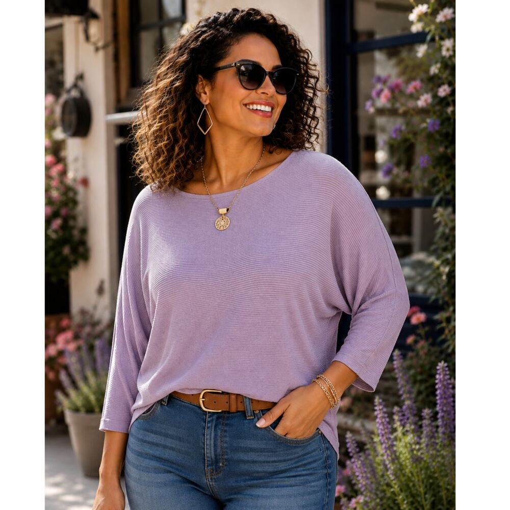 TheMogan Boutique Dolman Sleeve Ribbed Top Lilac / Lavender 1X NWT